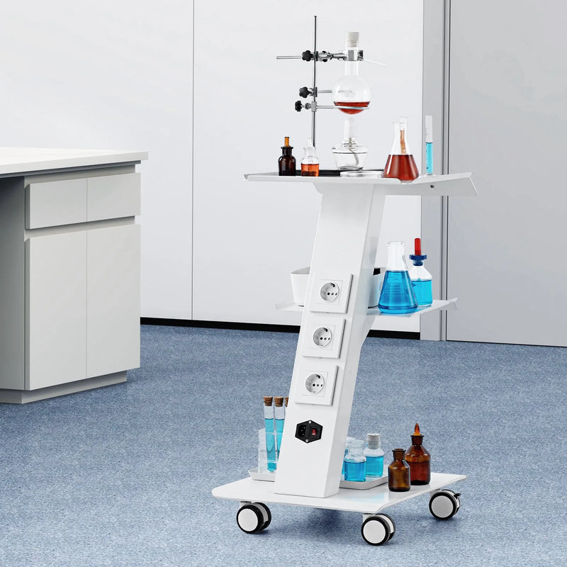 VEVOR 3 līmeņu laboratorijas ratiņi ar iebūvētu kontaktligzdu, metāla pārvietojamie ratiņi ar paplātēm un grozāmiem riteņiem, kravnesība 100 kg, laboratorijām, klīnikām un skaistumkopšanas saloniem