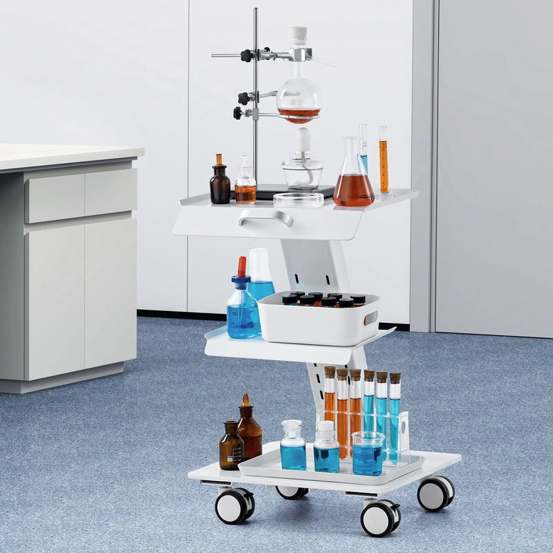 VEVOR 3 līmeņu laboratorijas ratiņi ar grozāmiem riteņiem, metāla mobilie ratiņi ar paplātēm, kravnesība 100 kg, laboratorijām, klīnikām un skaistumkopšanas saloniem