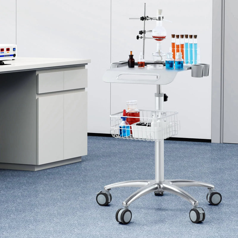 VEVOR medicīniskie ratiņi ar riteņiem, regulējams augstums 680–1090 mm, metāla mobilie ratiņi ar darba virsmu frizieriem, klīnikām un skaistumkopšanas saloniem