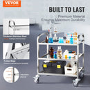 VEVOR 3 līmeņu nerūsējošā tērauda laboratorijas ratiņi ar bloķējamiem universālajiem riteņiem, kravnesība 181,4 kg, medicīniskie ratiņi laboratorijām, klīnikām, virtuvēm un saloniem