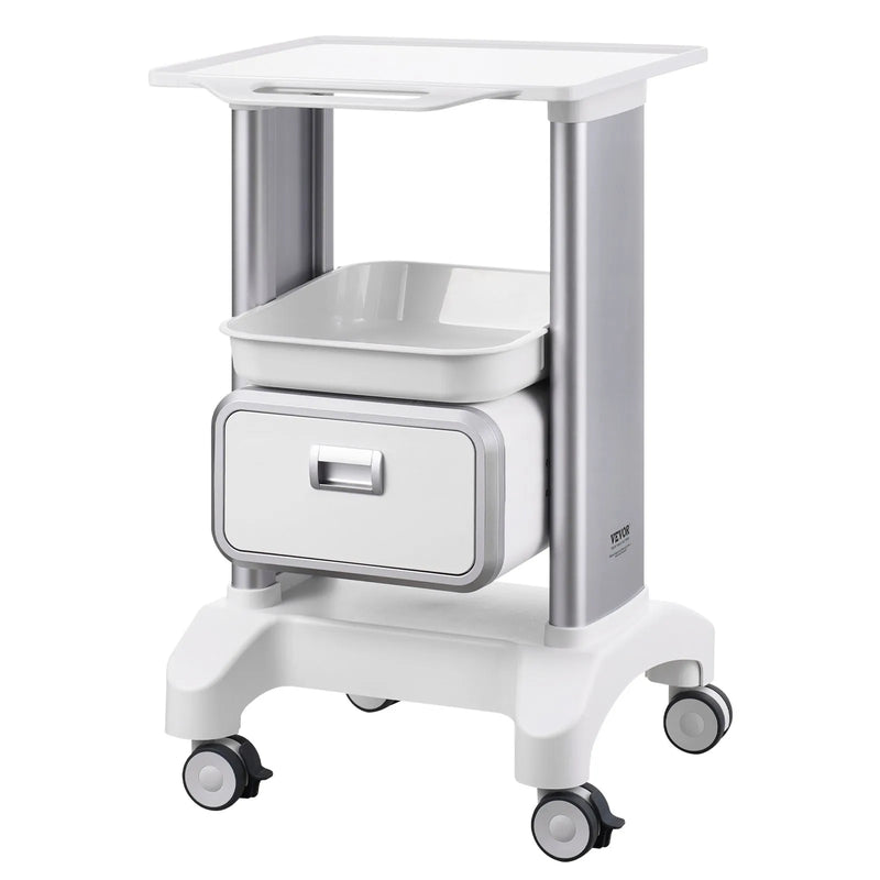 VEVOR 2 līmeņu laboratorijas ratiņi ar 1 atvilktni, augšējo paplāti un 4 klusiem riteņiem, pārvietojami medicīnas ratiņi no ABS, laboratorijām, klīnikām, slimnīcām un saloniem, balti