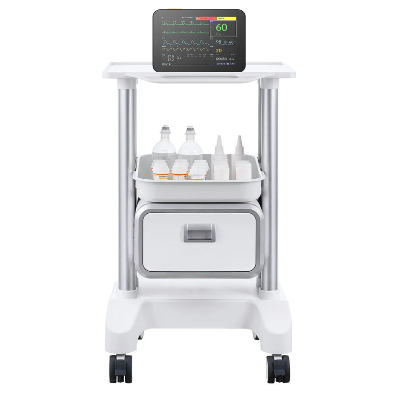 VEVOR 2 līmeņu laboratorijas ratiņi ar 1 atvilktni, augšējo paplāti un 4 klusiem riteņiem, pārvietojami medicīnas ratiņi no ABS, laboratorijām, klīnikām, slimnīcām un saloniem, balti