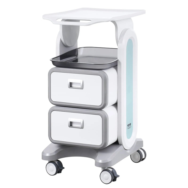 VEVOR 3 līmeņu laboratorijas ratiņi ar 2 atvilktnēm un augšējo paplāti, mobili ABS medicīniskie ratiņi ar 4 klusiem riteņiem laboratorijām, klīnikām, slimnīcām un saloniem, balti
