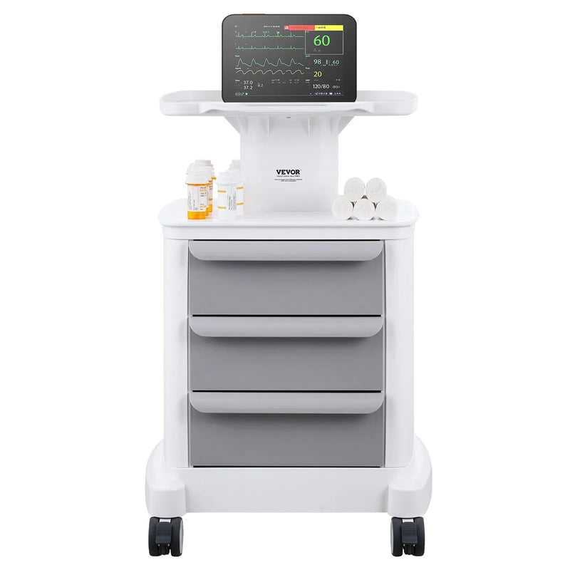 VEVOR 4 līmeņu laboratorijas ratiņi ar 3 atvilktnēm un 1 augšējo paplāti, pārvietojami medicīnas ratiņi no ABS materiāla ar 4 klusiem riteņiem, laboratorijām, klīnikām, slimnīcām un saloniem, balti