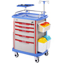 VEVOR 5 līmeņu laboratorijas ratiņi ar 5 atvilktnēm, 4 klusiem riteņiem un 2 atkritumu tvertnēm, mobili PP medicīniskie ratiņi laboratorijām, klīnikām, slimnīcām un saloniem, zili