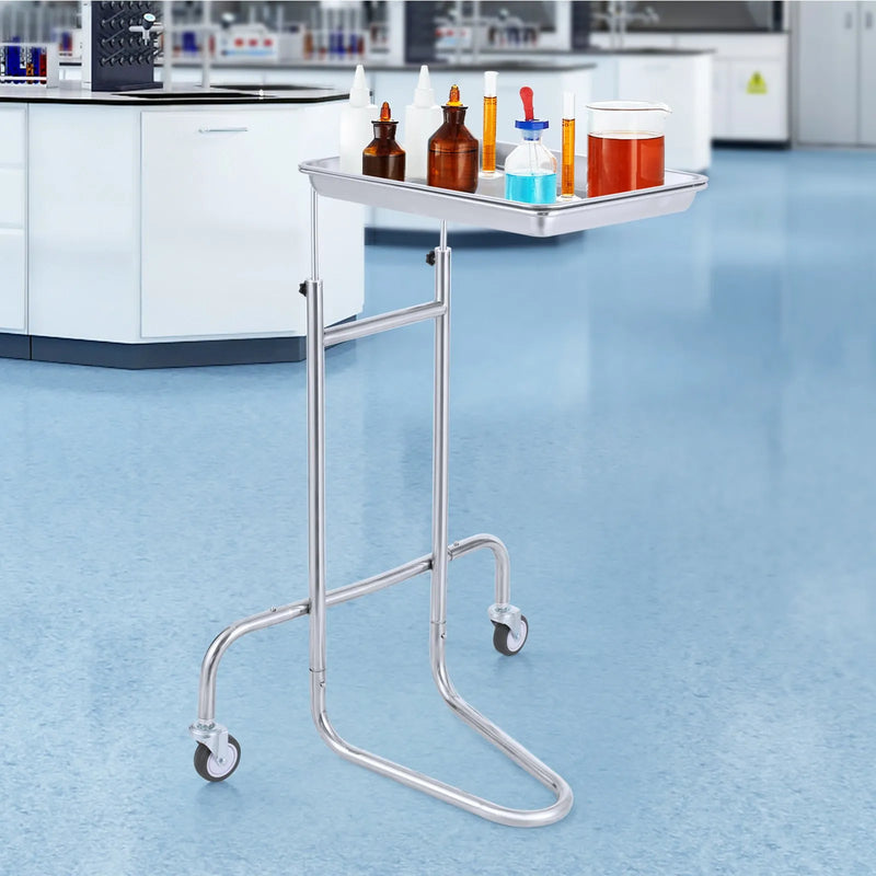 VEVOR nerūsējošā tērauda laboratorijas ratiņi ar vienu paplāti un 2 klusiem riteņiem, mobilie medicīniskie ratiņi laboratorijām, klīnikām, slimnīcām un saloniem