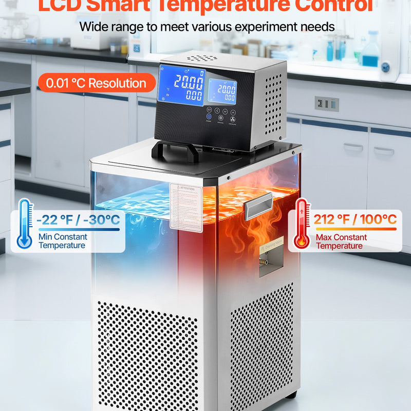 VEVOR laboratorijas dzesētāja cirkulators, -30 °C līdz 100 °C, 6 L iekšējā un ārējā dubultā cirkulācija, zemas temperatūras dzesēšanas šķidruma cirkulācijas sūknis, recirkulācijas dzesētājs ūdens vannai laboratorijai