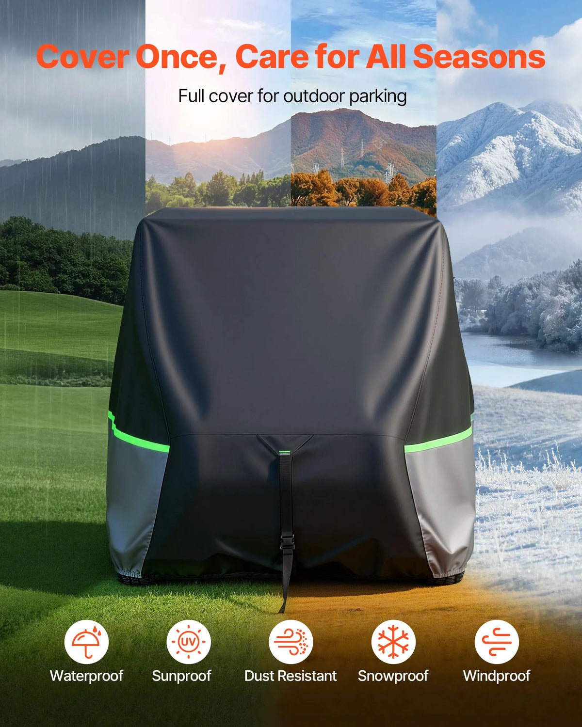 VEVOR golfa ratiņu pārsegs 2+2/4 pasažieriem, pilna pārklājuma, 600D ūdensizturīgs Oksfordas audums, saderīgs ar Club Car, Yamaha, EZGO, Honda, PU pārklājums, trīs rāvējslēdzēja durvis - ZEMLETES.LV