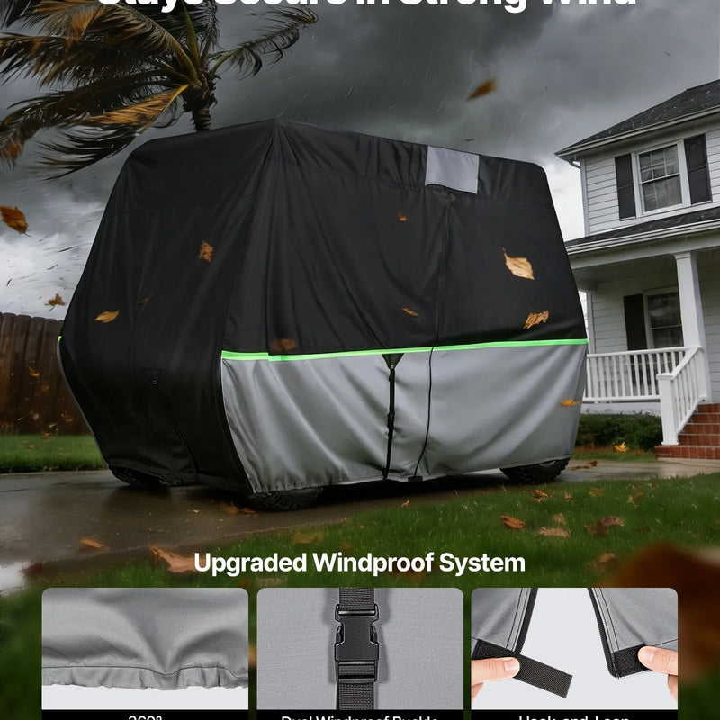 VEVOR golfa ratiņu pārsegs 2+2/4 pasažieriem, pilna pārklājuma, 600D ūdensizturīgs Oksfordas audums, saderīgs ar Club Car, Yamaha, EZGO, Honda, PU pārklājums, trīs rāvējslēdzēja durvis - ZEMLETES.LV