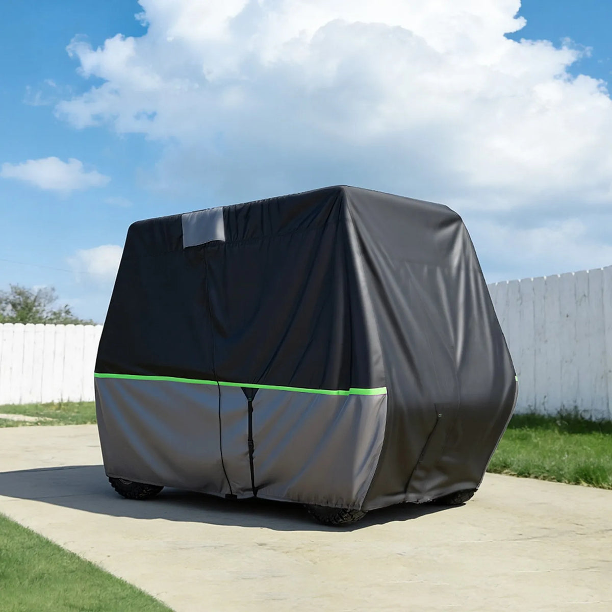 VEVOR golfa ratiņu pārsegs 2+2/4 pasažieriem, pilna pārklājuma, 600D ūdensizturīgs Oksfordas audums, saderīgs ar Club Car, Yamaha, EZGO, Honda, PU pārklājums, trīs rāvējslēdzēja durvis - ZEMLETES.LV