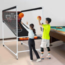 VEVOR arkādes basketbola spēle ar aizsargkarkasu 2 spēlētājiem, iekštelpu dubultais basketbola grozu komplekts ar 5 bumbām, 8 spēļu režīmiem, elektronisku rezultātu tablo un bumbas pumpi, melnbalta - ZEMLETES.LV