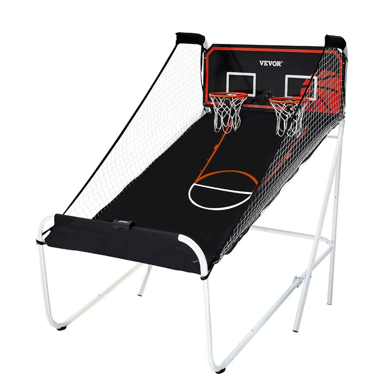 VEVOR salokāma basketbola arkādes spēle 2 spēlētājiem ar 5 bumbām, 8 spēļu režīmiem, elektronisku rezultātu tablo un bumbas pumpi bērniem un pieaugušajiem, melnbalta - ZEMLETES.LV