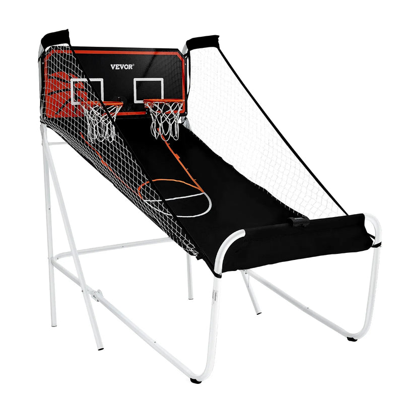 VEVOR salokāma basketbola arkādes spēle 2 spēlētājiem ar 5 bumbām, 8 spēļu režīmiem, elektronisku rezultātu tablo un bumbas pumpi bērniem un pieaugušajiem, melnbalta - ZEMLETES.LV