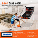 VEVOR salokāma basketbola arkādes spēle 2 spēlētājiem ar 4 bumbām, 8 spēļu režīmiem, elektronisku rezultātu tablo un bumbas pumpi, iekštelpu dubultais basketbola grozu komplekts bērniem un pieaugušajiem, melnbalta - ZEMLETES.LV