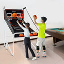 VEVOR salokāma basketbola arkādes spēle 2 spēlētājiem ar 4 bumbām, 8 spēļu režīmiem, elektronisku rezultātu tablo un bumbas pumpi, iekštelpu dubultais basketbola grozu komplekts bērniem un pieaugušajiem, melnbalta - ZEMLETES.LV