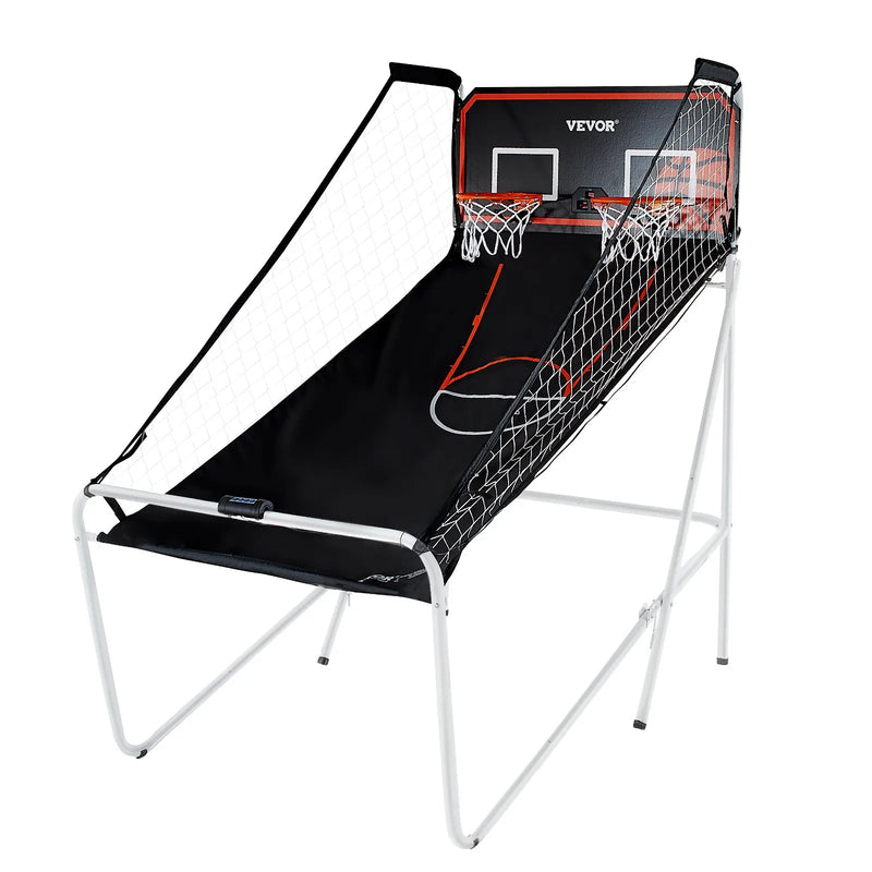 VEVOR salokāma basketbola arkādes spēle 2 spēlētājiem ar 4 bumbām, 8 spēļu režīmiem, elektronisku rezultātu tablo un bumbas pumpi, iekštelpu dubultais basketbola grozu komplekts bērniem un pieaugušajiem, melnbalta - ZEMLETES.LV