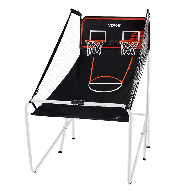 VEVOR salokāma basketbola arkādes spēle 2 spēlētājiem ar 4 bumbām, 8 spēļu režīmiem, elektronisku rezultātu tablo un bumbas pumpi, iekštelpu dubultais basketbola grozu komplekts bērniem un pieaugušajiem, melnbalta - ZEMLETES.LV