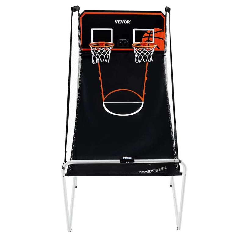 VEVOR salokāma basketbola arkādes spēle 2 spēlētājiem ar 4 bumbām, 8 spēļu režīmiem, elektronisku rezultātu tablo un bumbas pumpi, iekštelpu dubultais basketbola grozu komplekts bērniem un pieaugušajiem, melnbalta - ZEMLETES.LV