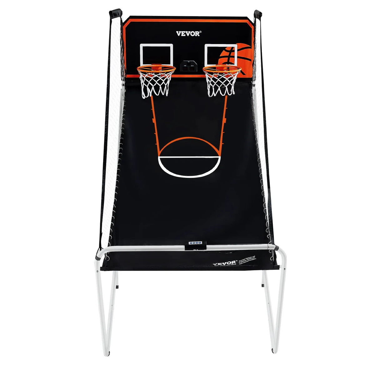 VEVOR salokāma basketbola arkādes spēle 2 spēlētājiem ar 4 bumbām, 8 spēļu režīmiem, elektronisku rezultātu tablo un bumbas pumpi, iekštelpu dubultais basketbola grozu komplekts bērniem un pieaugušajiem, melnbalta - ZEMLETES.LV