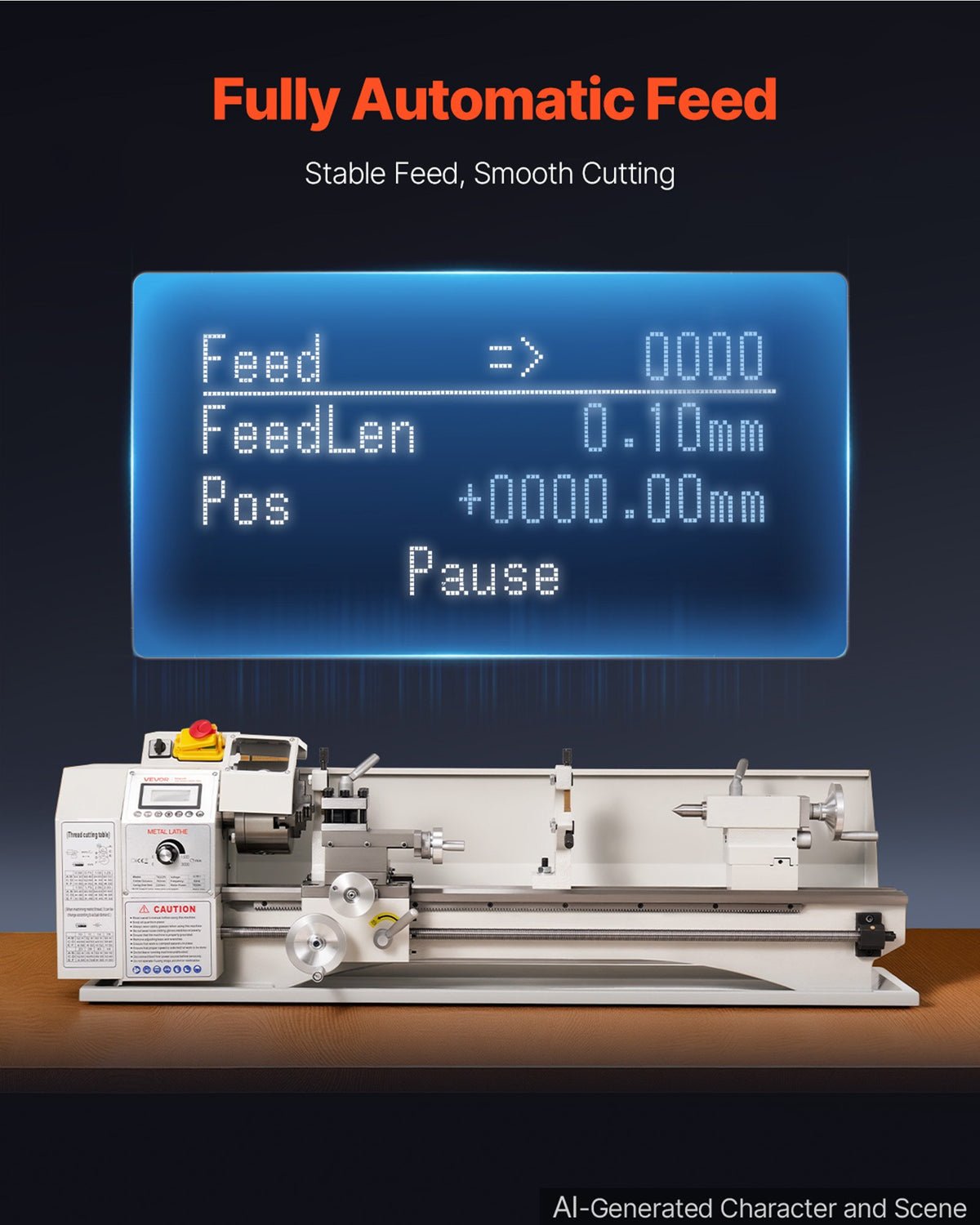 VEVOR TQ2275 Metal Lathe, 220 × 762 mm, 1100 W, Variable Speed up to 3000 RPM, Brushless Motor, Metal Gears, 8 Metric and 8 Inch Threads