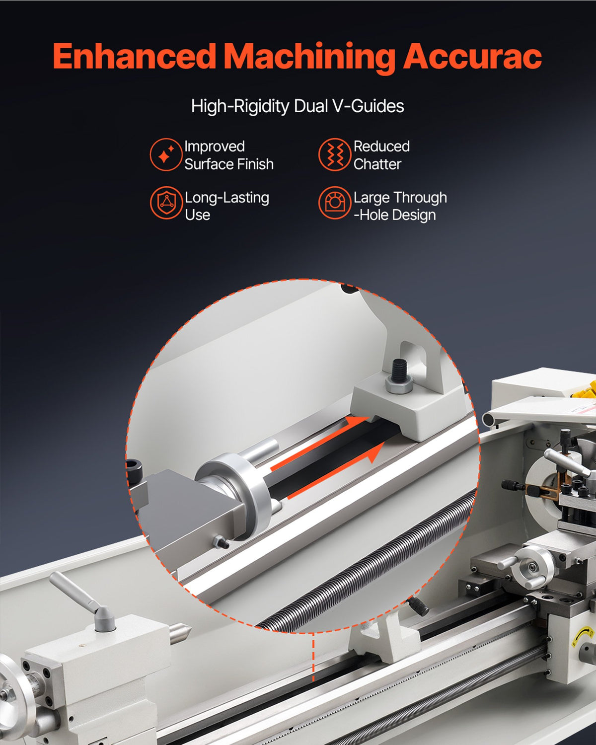 VEVOR TQ2275 Metal Lathe, 220 × 762 mm, 1100 W, Variable Speed up to 3000 RPM, Brushless Motor, Metal Gears, 8 Metric and 8 Inch Threads