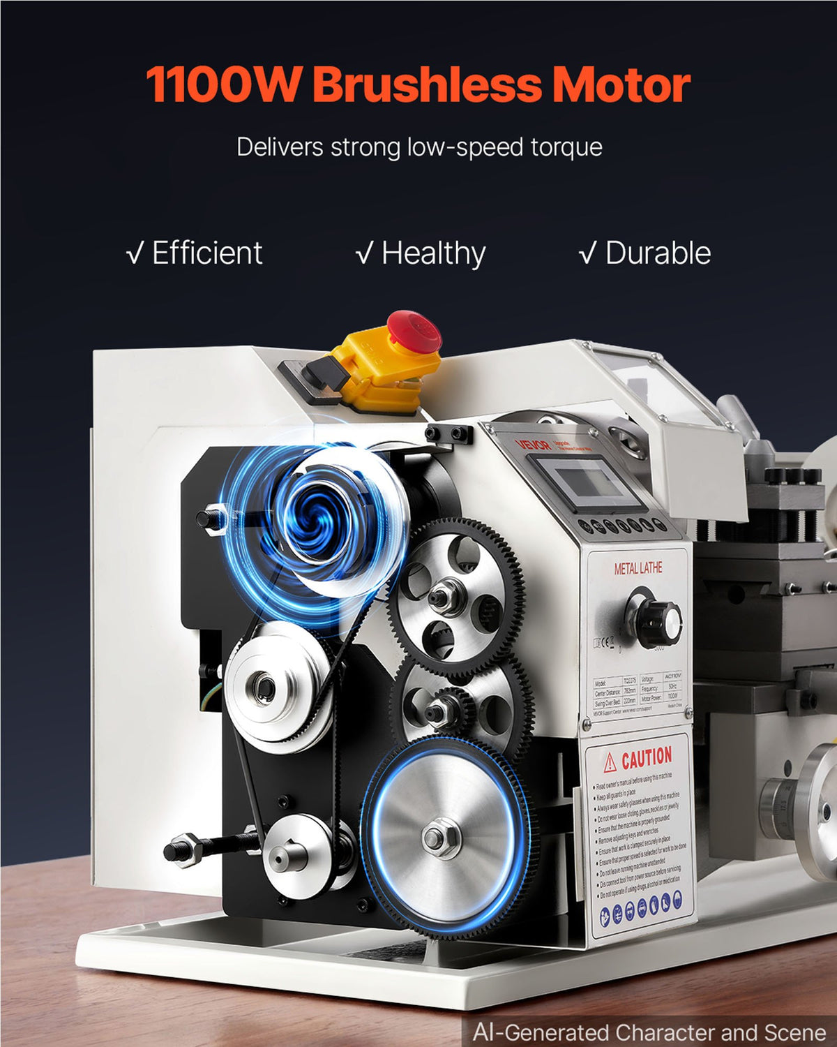 VEVOR TQ2275 Metal Lathe, 220 × 762 mm, 1100 W, Variable Speed up to 3000 RPM, Brushless Motor, Metal Gears, 8 Metric and 8 Inch Threads