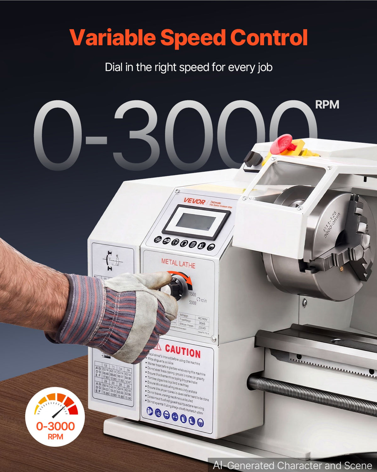 VEVOR TQ2275 Metal Lathe, 220 × 762 mm, 1100 W, Variable Speed up to 3000 RPM, Brushless Motor, Metal Gears, 8 Metric and 8 Inch Threads