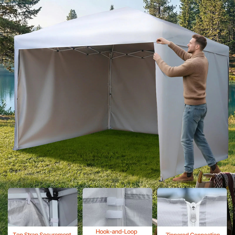 VEVOR nojumes sānu sienas 3 × 3 m saliekamai teltij, ūdensizturīgas ar saules aizsardzību, piemērotas pasākumiem, tirdzniecības teltīm un kempingam, baltas, 3 gab. - ZEMLETES.LV