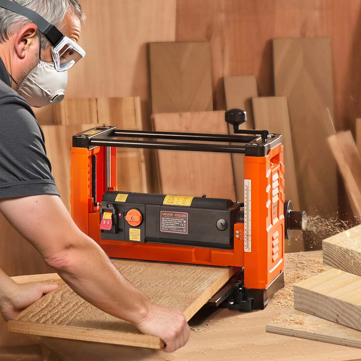 VEVOR Thickness Planer 330 mm with 2 Speeds and 3 Blades, 2000 W, 23,500 RPM, Dual Feed Rollers