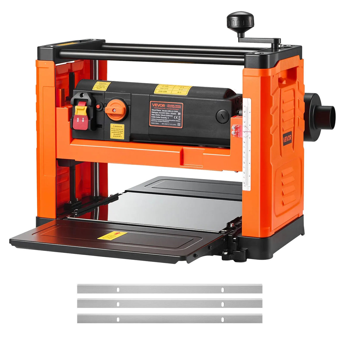 VEVOR Thickness Planer 330 mm with 2 Speeds and 3 Blades, 2000 W, 23,500 RPM, Dual Feed Rollers
