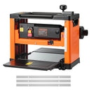 VEVOR biezumēvele, trīs asmeņu, 330 mm darba platuma galda ēvele, 2000 W 23500 apgr./min jaudīgs motors, divu rullīšu padeves sistēma, pārslodzes aizsardzība, vienā ātrumā, kokapstrādei cietam un mīkstam kokam.