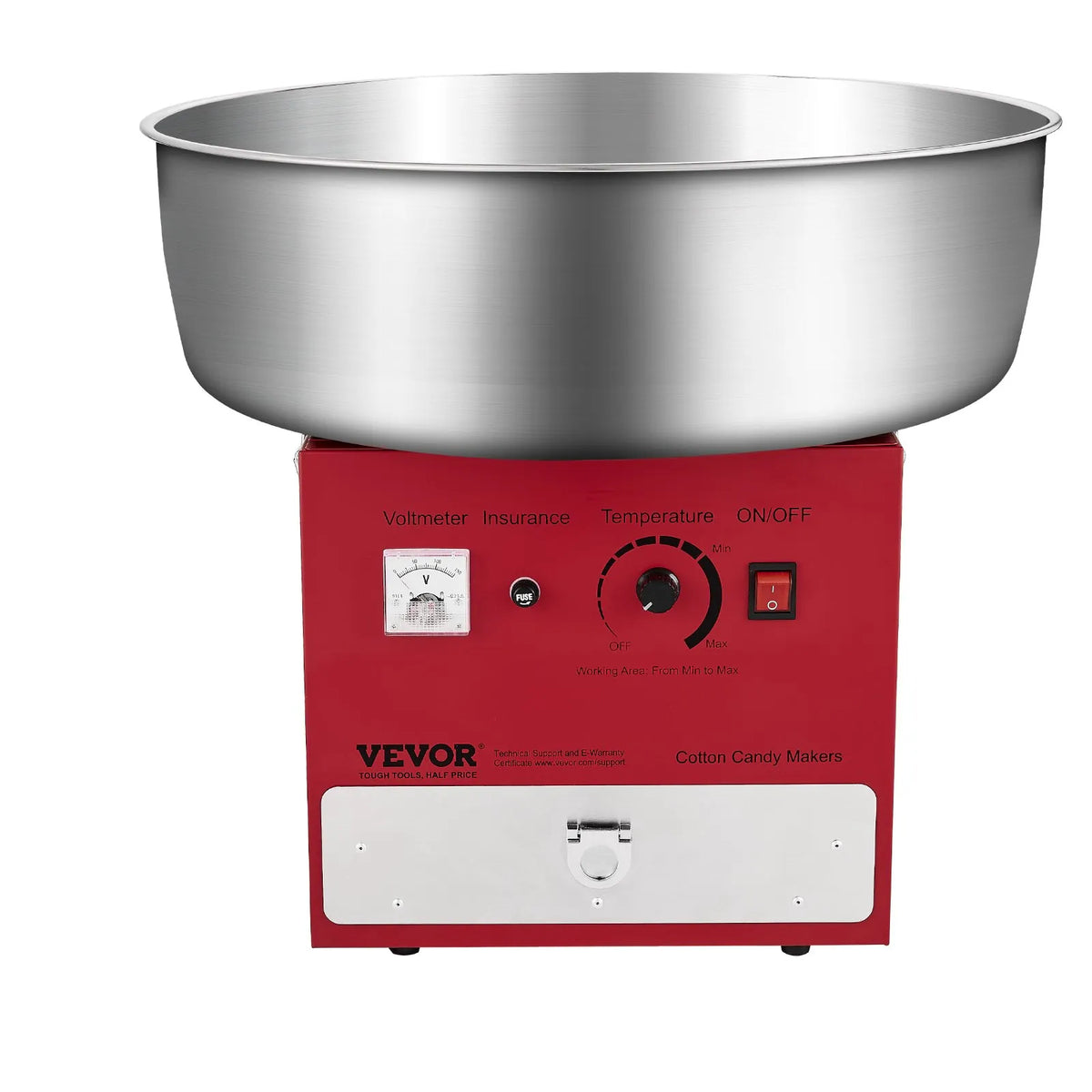 VEVOR elektriskā cukurvates mašīna, 1000 W komerciāla cukurvates pagatavošanas ierīce ar 52 cm nerūsējošā tērauda trauku, cukura karoti un atvilktni, piemērota lietošanai mājās, bērnu dzimšanas dienām un ģimenes pasākumiem, sarkana - ZEMLETES.LV