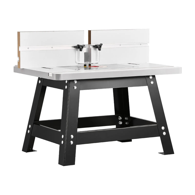 VEVOR galda frēzēšanas galds, 610 × 400 mm (24 × 15,7 collas), galda frēzēšanas virsma ar regulējamu vadotni, MDF darba virsmu, izturīgu metāla pamatni, 2-1/2 collu (63,5 mm) putekļu savākšanas pieslēgvietu, saderīgs ar frēzēm un dažādiem urbju uzgaļiem.