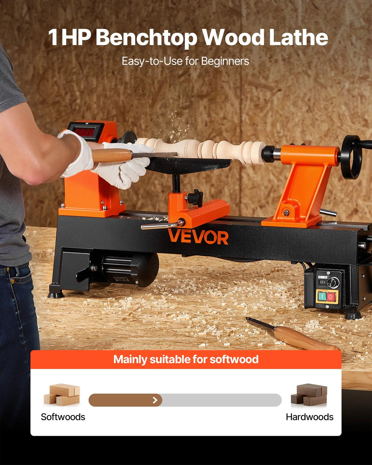 VEVOR puidutreipink 750 W (1 hj), 150–3800 p/min, 304 × 465 mm, harjadeta mootor, malmkorpus