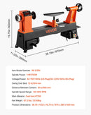 VEVOR kokapstrādes virpa, 750 W / 1 ZS, galda koka virpa ar maināmu ātrumu 150–3800 apgr./min, 304 × 465 mm darba virsma, bezsuku līdzstrāvas motors, čuguna konstrukcija, iesācējiem un DIY kokapstrādei