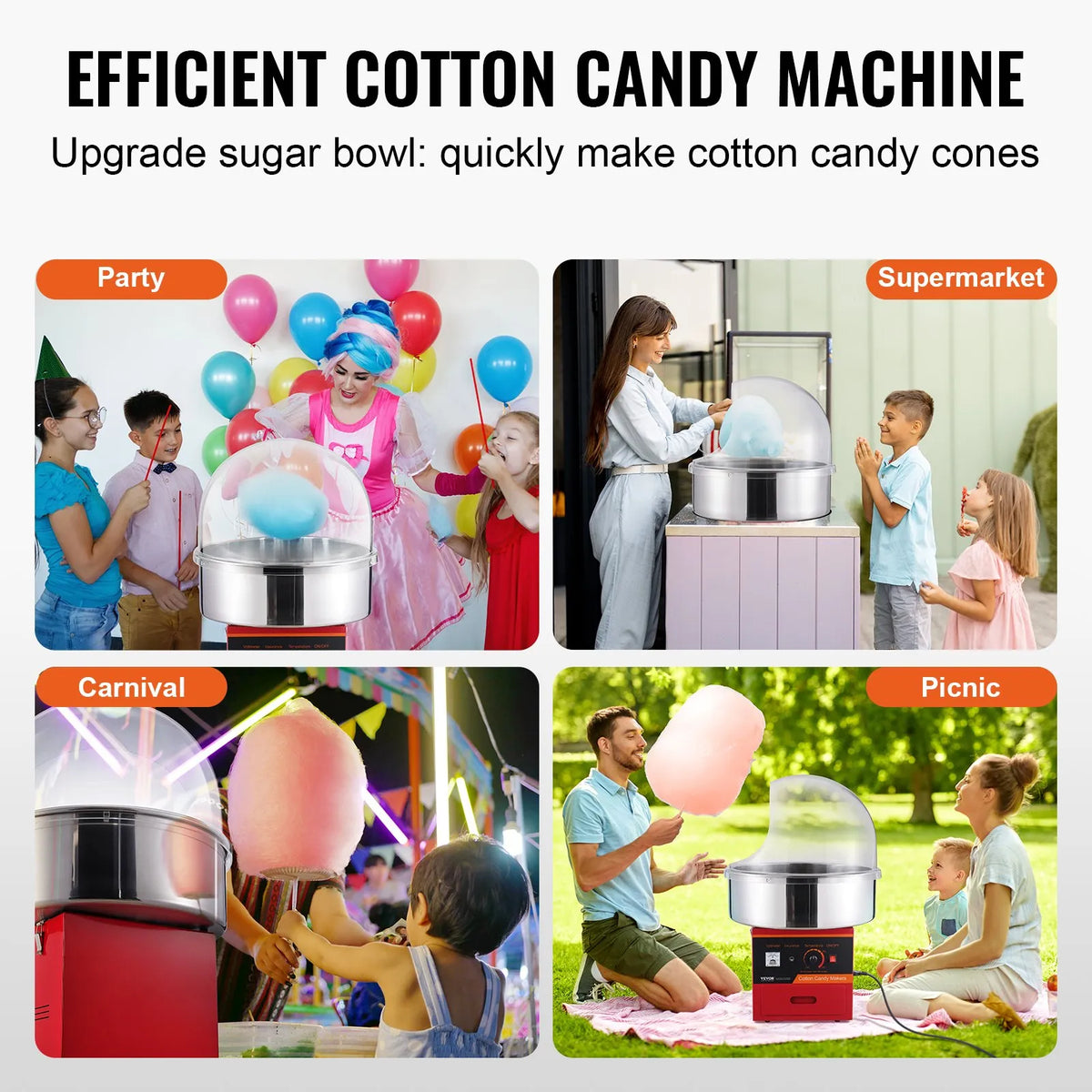 VEVOR Candy Floss Machine 1000 W with Guard, Stainless Steel Bowl and Drawer, Red