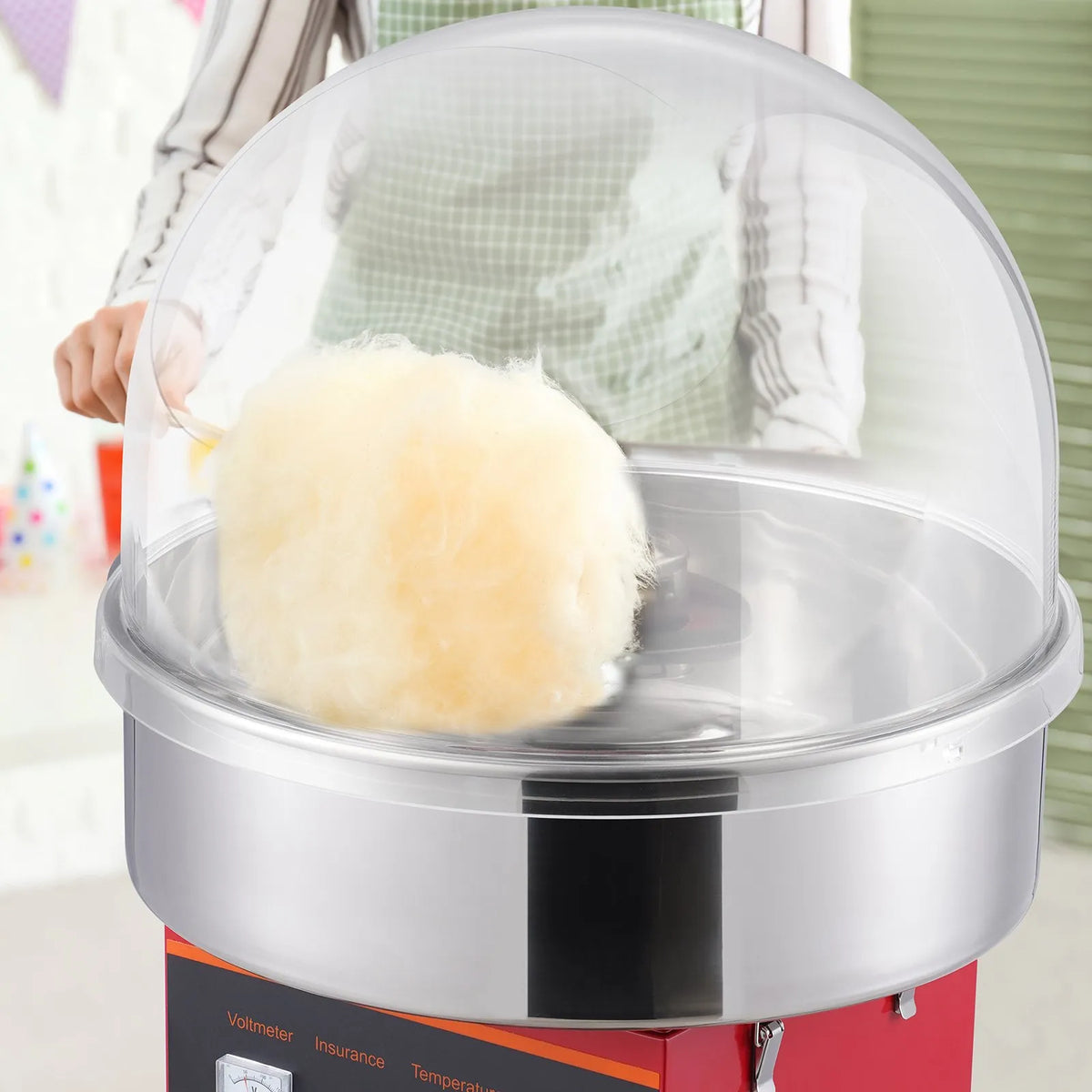 VEVOR Candy Floss Machine 1000 W with Guard, Stainless Steel Bowl and Drawer, Red