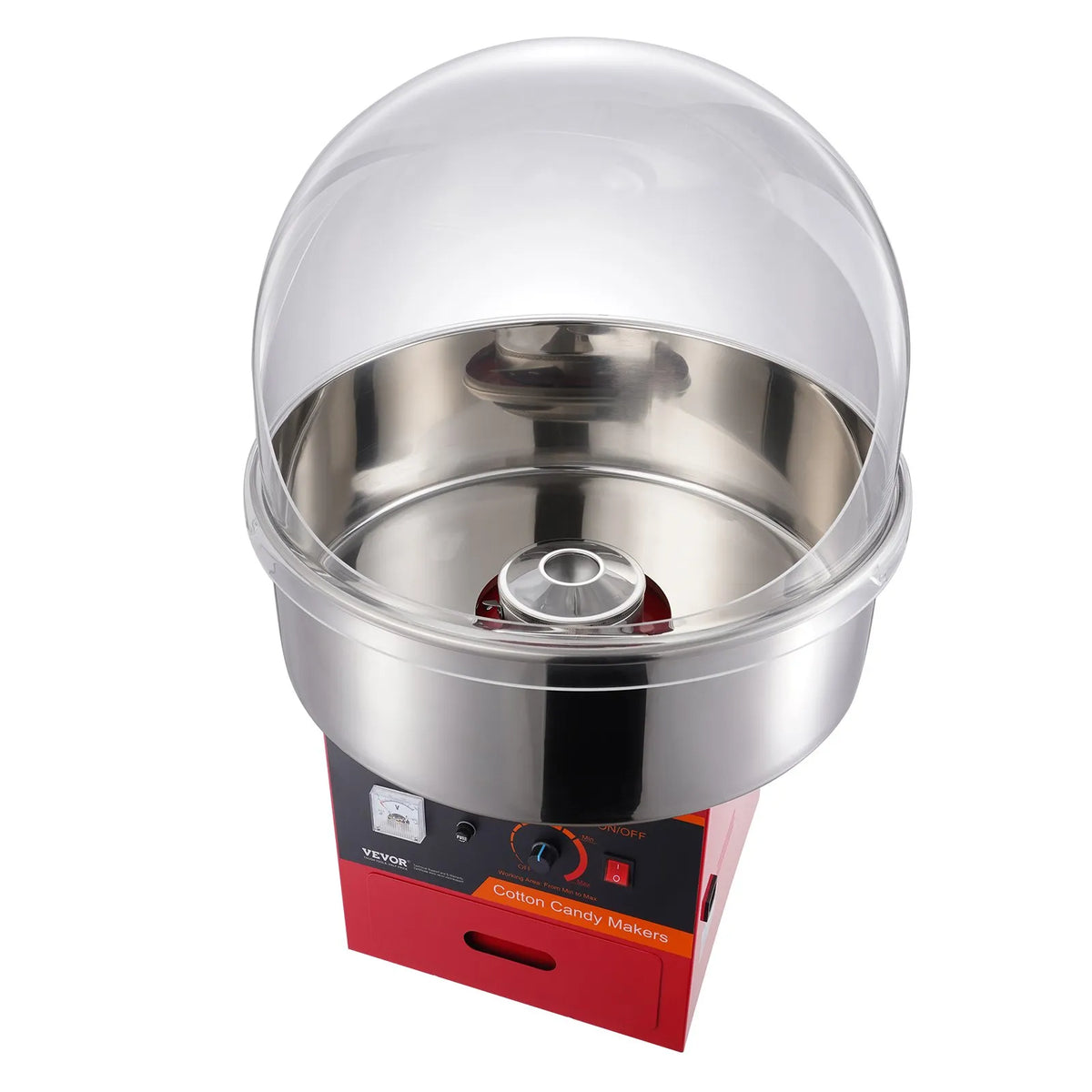 VEVOR Candy Floss Machine 1000 W with Guard, Stainless Steel Bowl and Drawer, Red