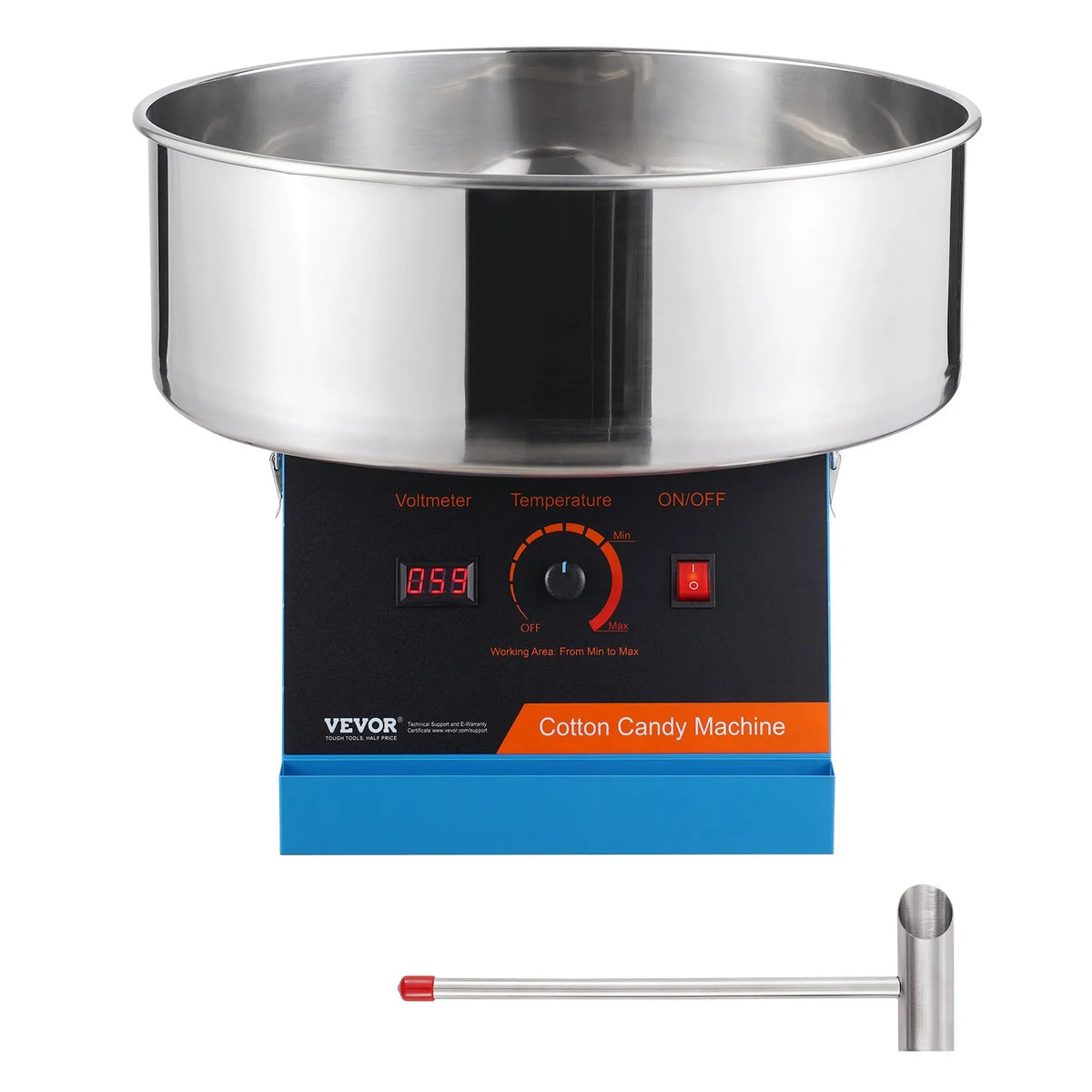 VEVOR Candy Floss Machine 1000 W with Stainless Steel Bowl and Sugar Scoop, Blue