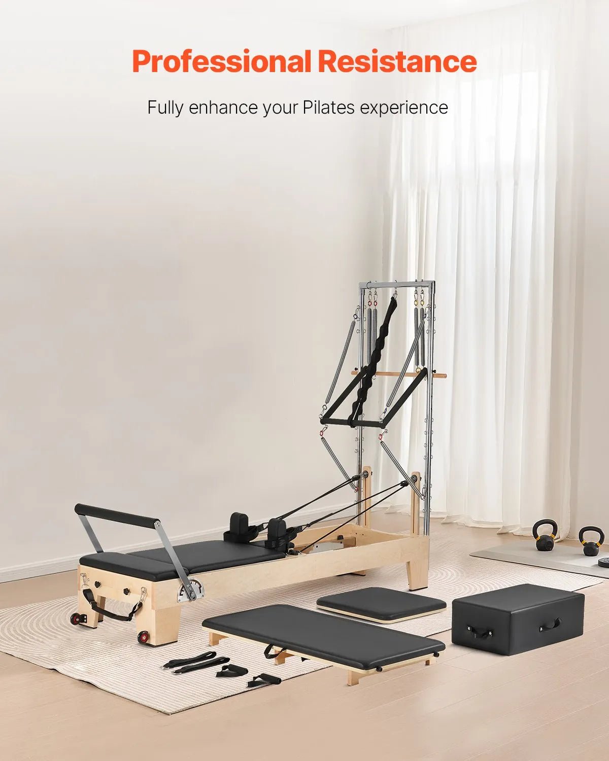 VEVOR koka pilates reformeris ar dubulto pretestību, treniņu aprīkojums ar reformera kasti un lēciena platformu, piemērots iesācējiem un pieredzējušiem lietotājiem mājas sporta zālei un studijai, slodze līdz 181 kg - ZEMLETES.LV