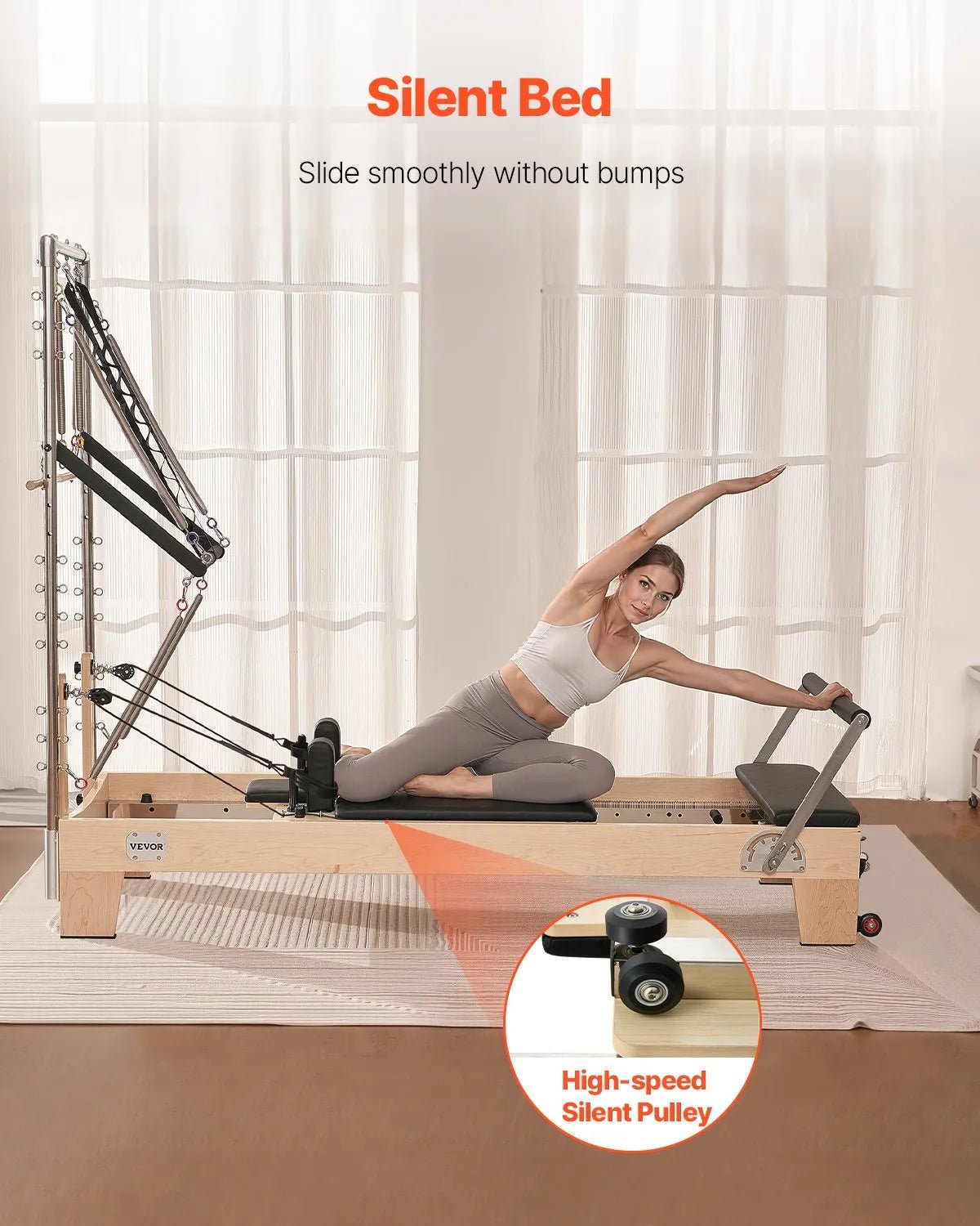 VEVOR koka pilates reformeris ar dubulto pretestību, treniņu aprīkojums ar reformera kasti un lēciena platformu, piemērots iesācējiem un pieredzējušiem lietotājiem mājas sporta zālei un studijai, slodze līdz 181 kg - ZEMLETES.LV