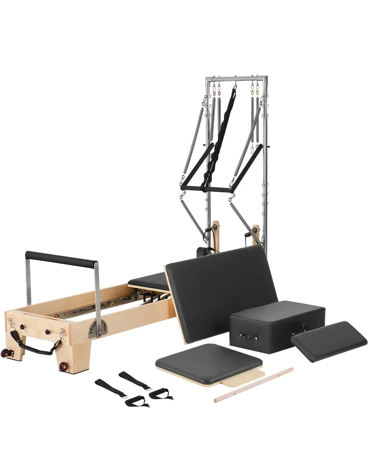 VEVOR koka pilates reformeris ar dubulto pretestību, treniņu aprīkojums ar reformera kasti un lēciena platformu, piemērots iesācējiem un pieredzējušiem lietotājiem mājas sporta zālei un studijai, slodze līdz 181 kg - ZEMLETES.LV