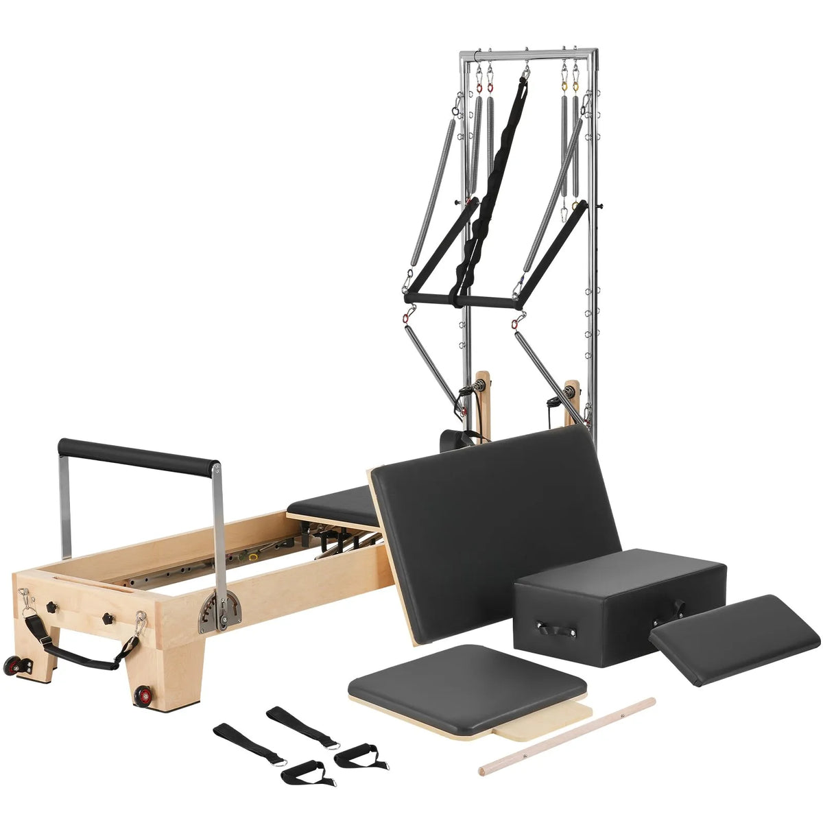 VEVOR koka pilates reformeris ar dubulto pretestību, treniņu aprīkojums ar reformera kasti un lēciena platformu, piemērots iesācējiem un pieredzējušiem lietotājiem mājas sporta zālei un studijai, slodze līdz 181 kg - ZEMLETES.LV