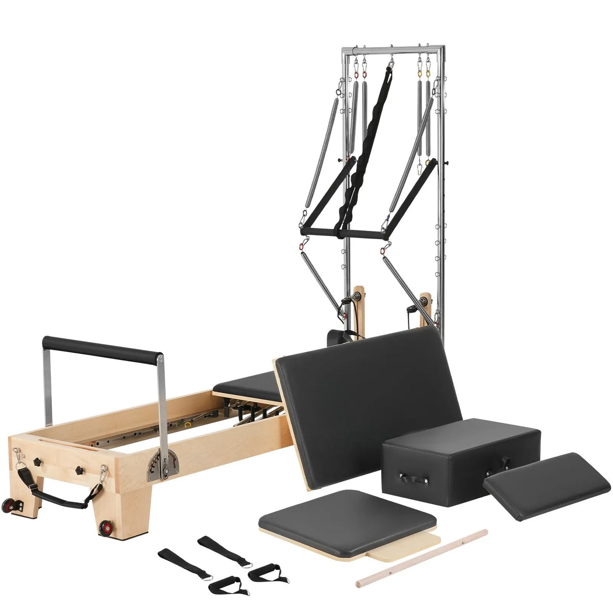 VEVOR koka pilates reformeris ar dubulto pretestību, treniņu aprīkojums ar reformera kasti un lēciena platformu, piemērots iesācējiem un pieredzējušiem lietotājiem mājas sporta zālei un studijai, slodze līdz 181 kg - ZEMLETES.LV