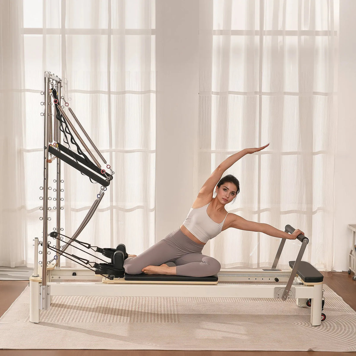 VEVOR pilates reformeris ar dubulto pretestību, treniņu aprīkojums ar reformera kasti un lēciena platformu, piemērots iesācējiem un pieredzējušiem lietotājiem mājas sporta zālei un studijai, slodze līdz 181 kg - ZEMLETES.LV