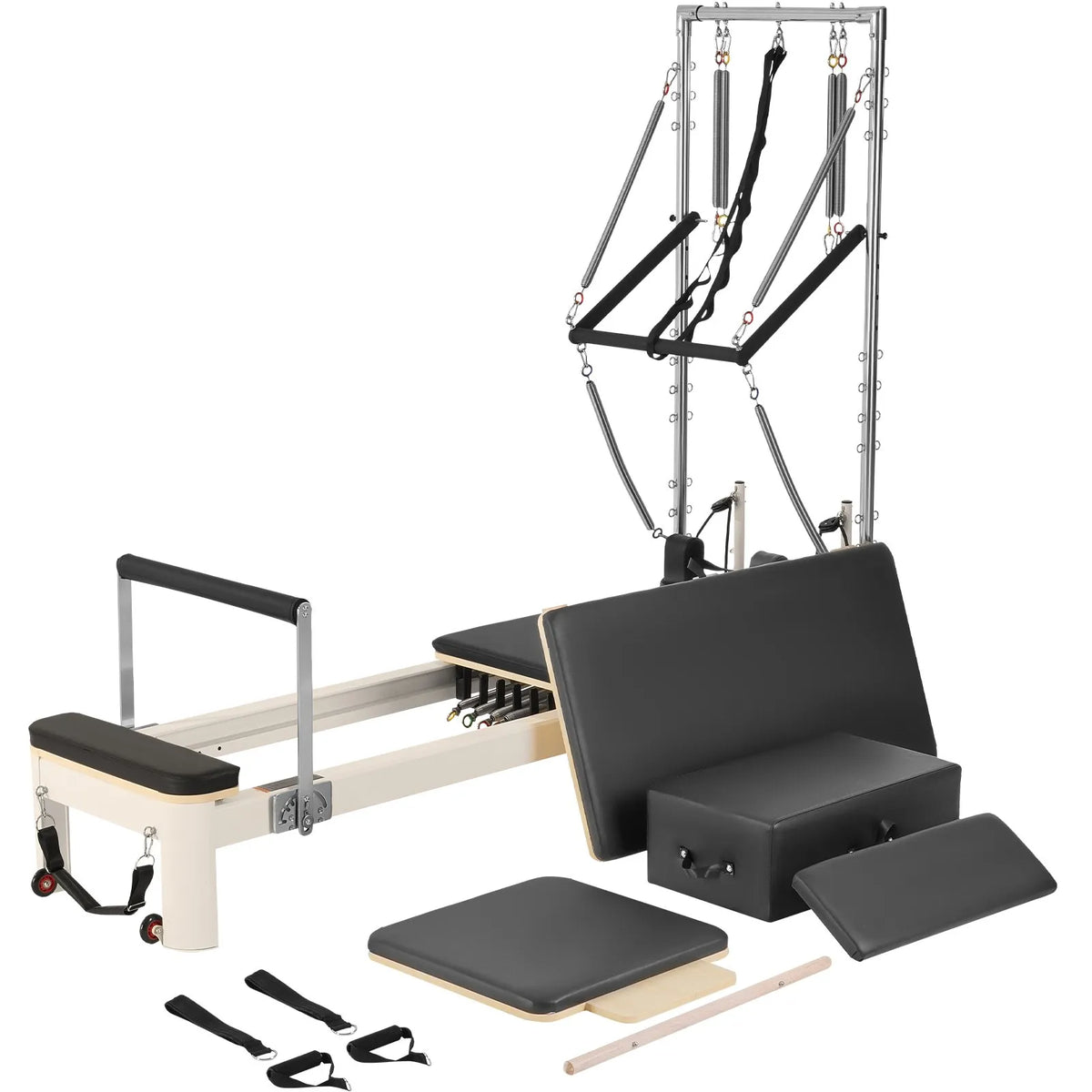 VEVOR pilates reformeris ar dubulto pretestību, treniņu aprīkojums ar reformera kasti un lēciena platformu, piemērots iesācējiem un pieredzējušiem lietotājiem mājas sporta zālei un studijai, slodze līdz 181 kg - ZEMLETES.LV