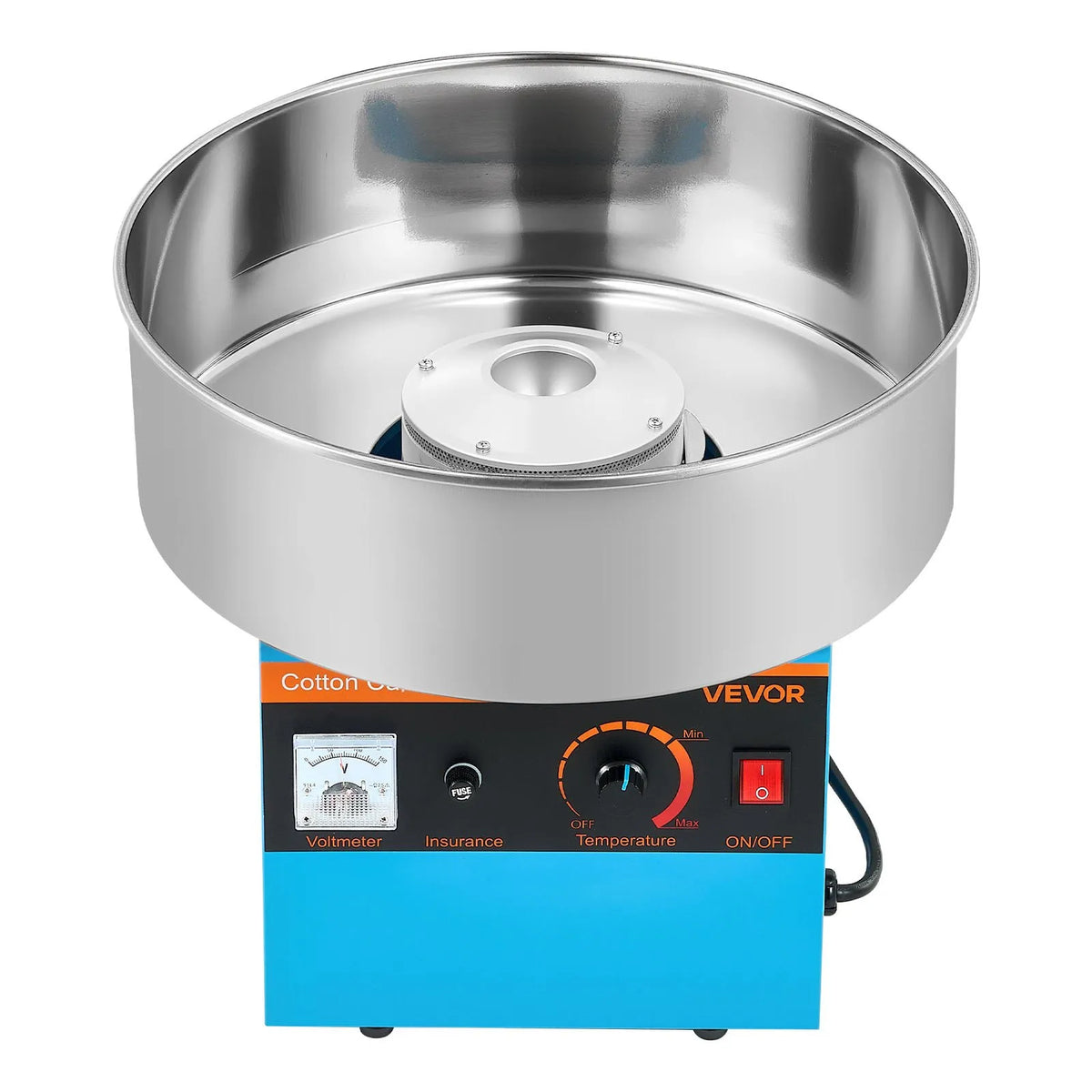 VEVOR komerciālā cukurvates mašīna, 1000 W elektriska cukurvates pagatavošanas ierīce ar 38 cm nerūsējošā tērauda trauku un cukura karoti, piemērota cietajām konfektēm, bērnu dzimšanas dienām un ģimenes pasākumiem, zila - ZEMLETES.LV