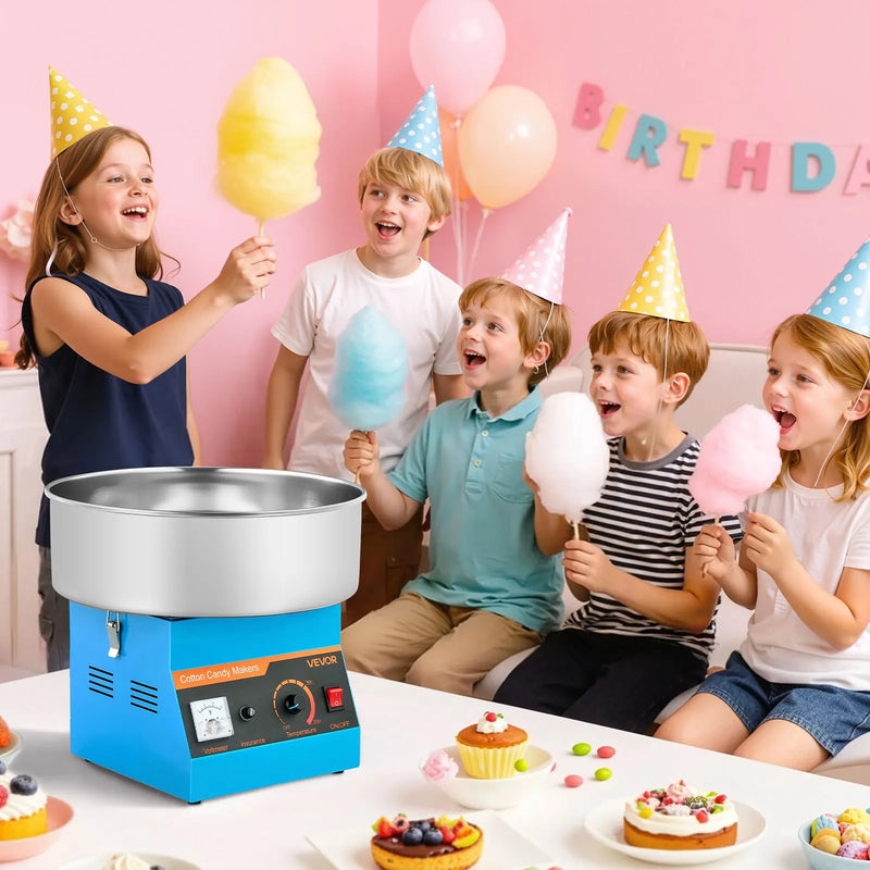 VEVOR komerciālā cukurvates mašīna, 1000 W elektriska cukurvates pagatavošanas ierīce ar 38 cm nerūsējošā tērauda trauku un cukura karoti, piemērota cietajām konfektēm, bērnu dzimšanas dienām un ģimenes pasākumiem, zila - ZEMLETES.LV