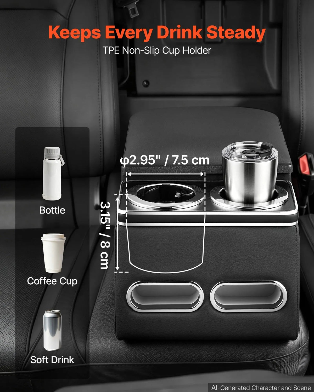 VEVOR Universal Rear Seat Central Armrest with Storage Box, Tool Organiser with Cup and Phone Holders, Car Central Console for MPV, Sedans and SUV