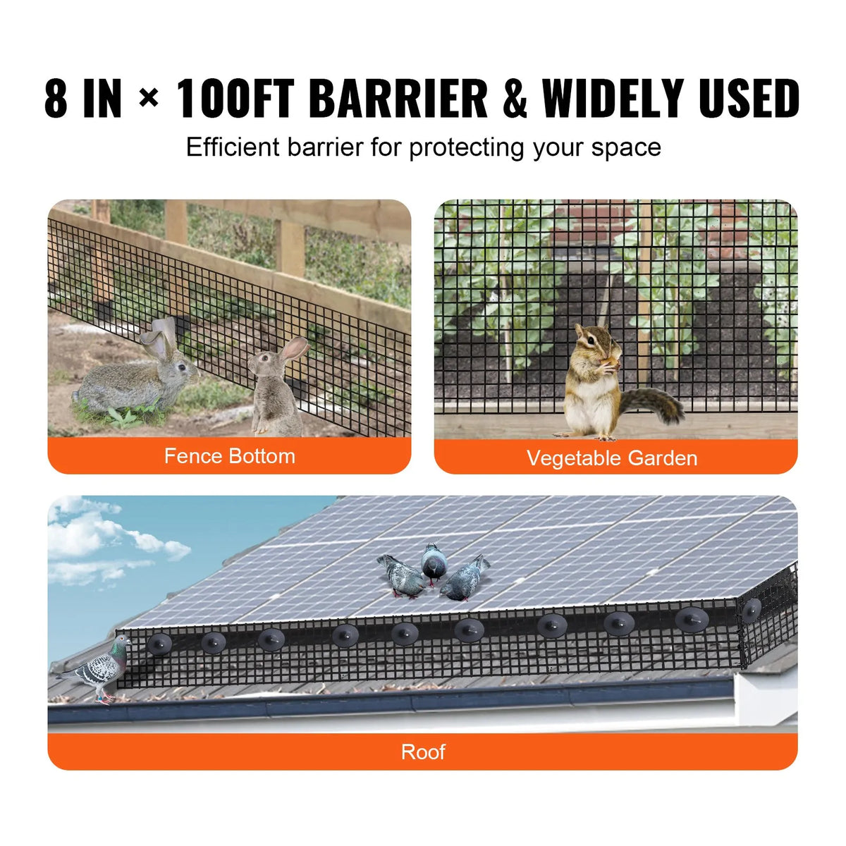 VEVOR saules paneļu aizsargtīkls pret putniem, 20 cm × 30,48 m, PVC pārklāts metāla siets ar 12,7 mm acīm un 100 alumīnija stiprinājumiem, aizsardzībai pret dzīvniekiem - ZEMLETES.LV
